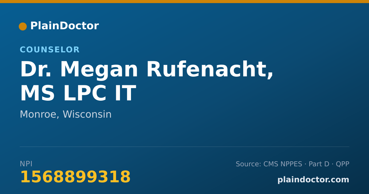 Shareable card for Megan Rufenacht, MS LPC IT - Counselor, Monroe, WI