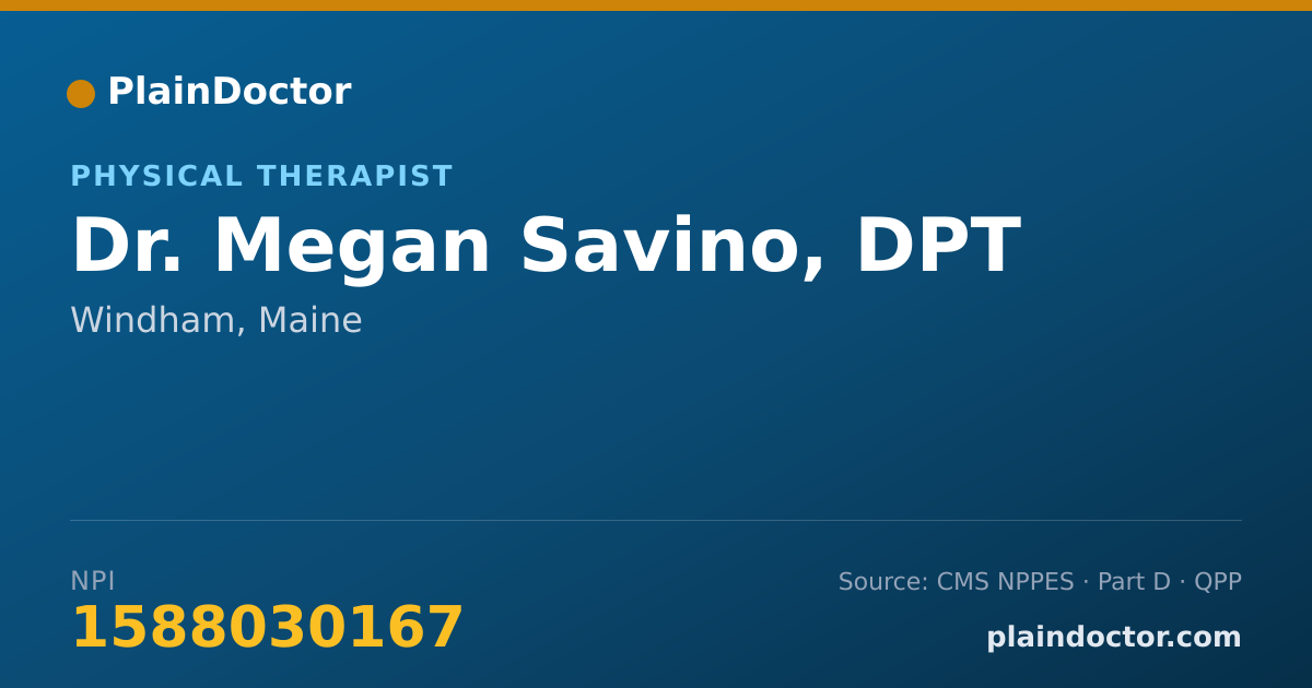 Shareable card for Megan Savino, DPT - Physical Therapist, Windham, ME