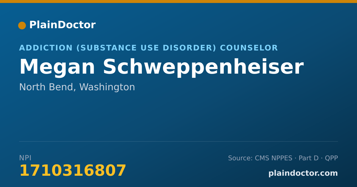 Shareable card for Megan Schweppenheiser - Addiction (Substance Use Disorder) Counselor, North Bend, WA