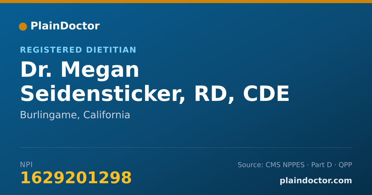 Shareable card for Megan Seidensticker, RD, CDE - Registered Dietitian, Burlingame, CA