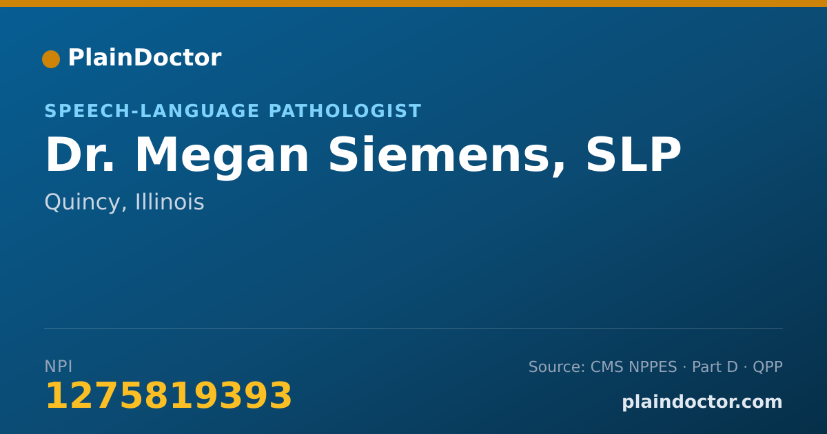 Shareable card for Megan Siemens, SLP - Speech-Language Pathologist, Quincy, IL