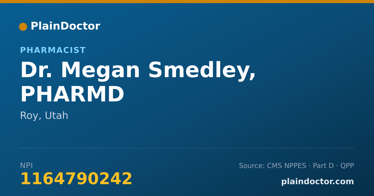 Shareable card for Megan Smedley, PHARMD - Pharmacist, Roy, UT