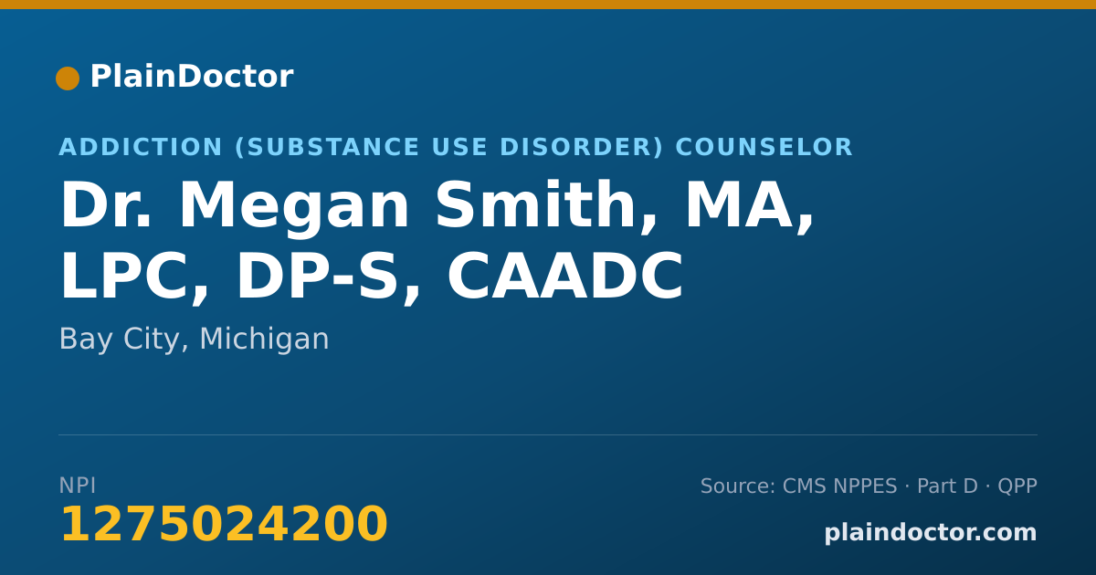 Shareable card for Megan Smith, MA, LPC, DP-S, CAADC - Addiction (Substance Use Disorder) Counselor, Bay City, MI