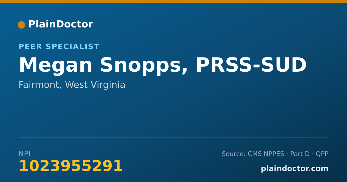 Shareable card for Megan Snopps, PRSS-SUD - Peer Specialist, Fairmont, WV