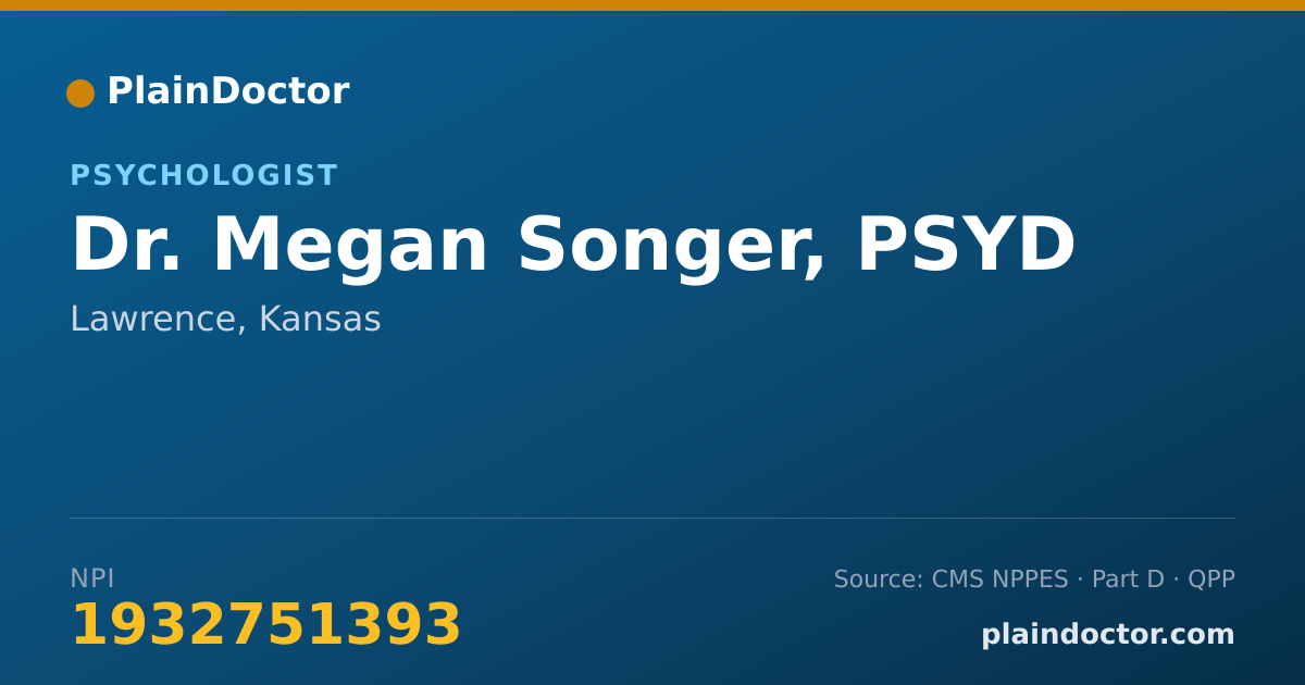 Shareable card for Megan Songer, PSYD - Psychologist, Lawrence, KS