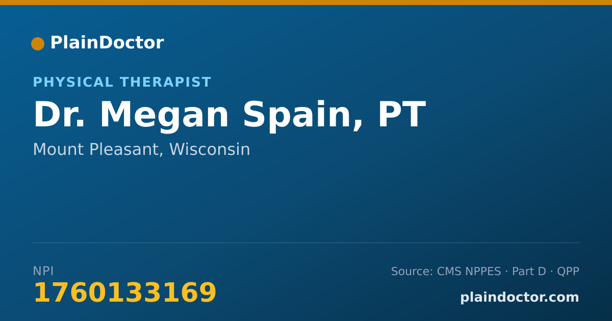 Shareable card for Megan Spain, PT - Physical Therapist, Mount Pleasant, WI