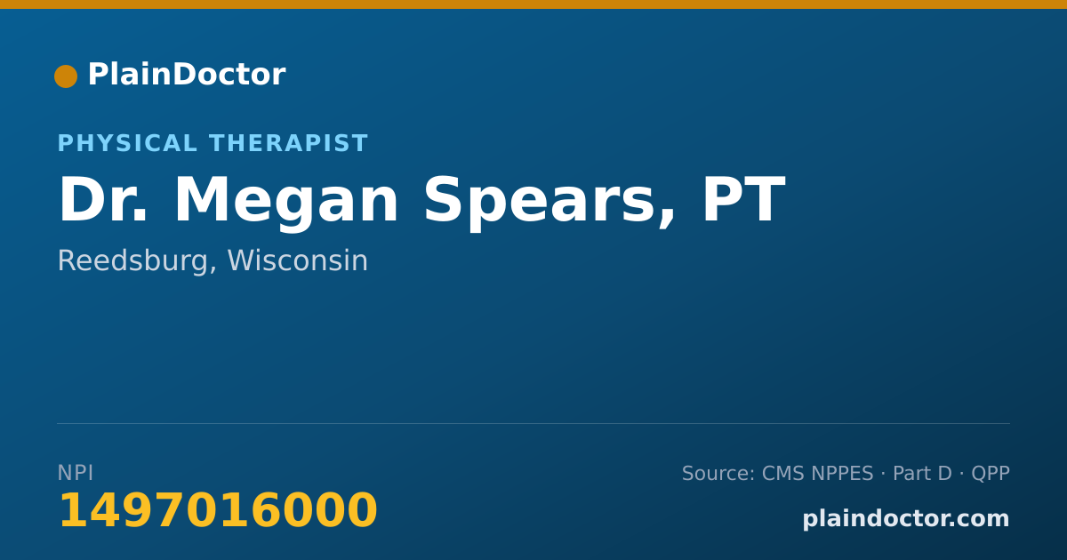 Shareable card for Megan Spears, PT - Physical Therapist, Reedsburg, WI