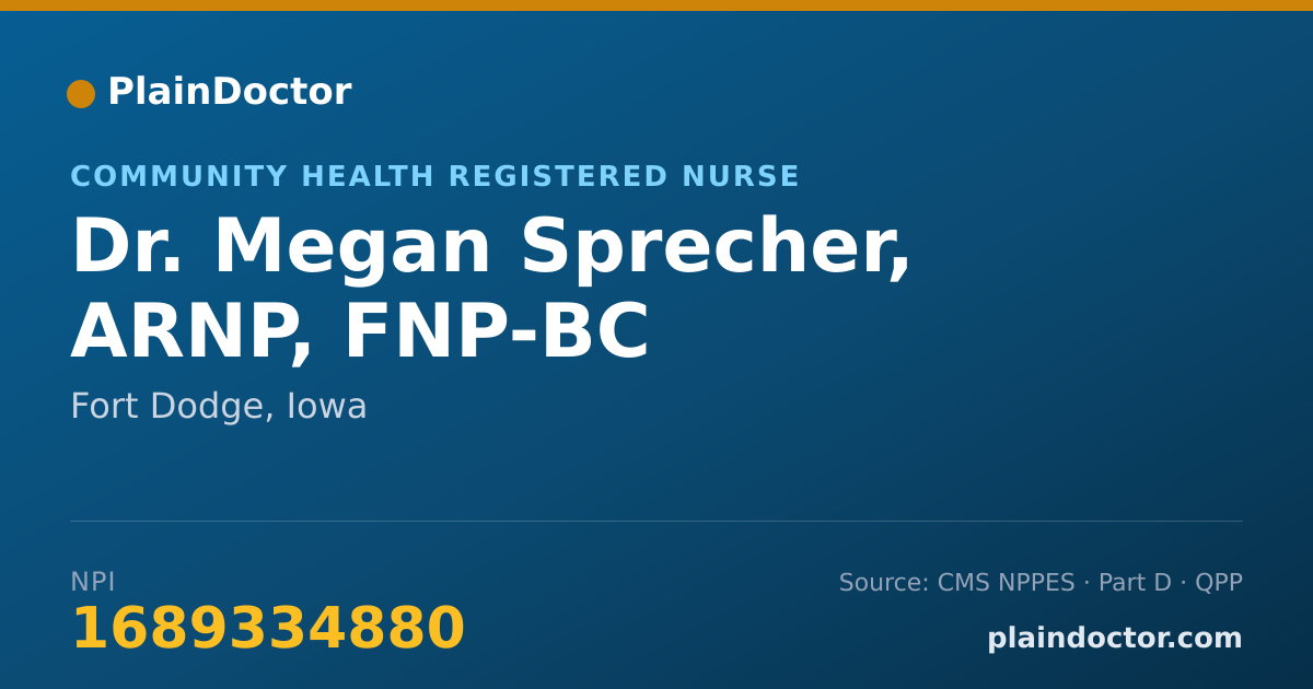 Shareable card for Megan Sprecher, ARNP, FNP-BC - Community Health Registered Nurse, Fort Dodge, IA