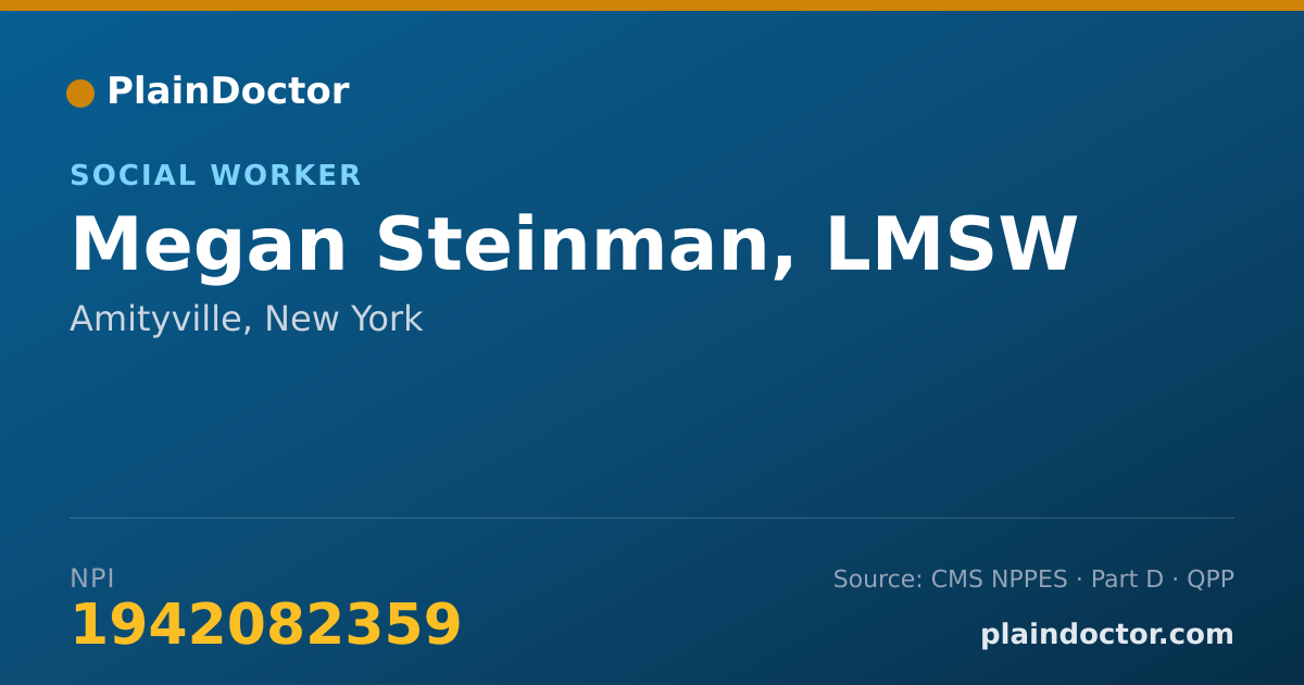 Shareable card for Megan Steinman, LMSW - Social Worker, Amityville, NY