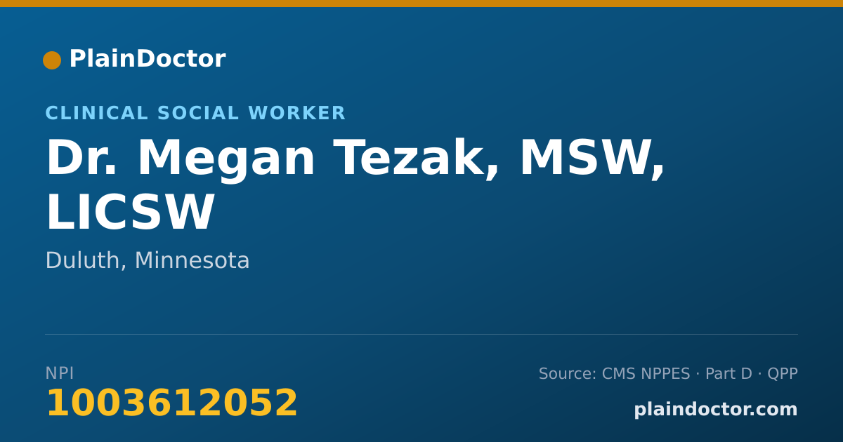 Shareable card for Megan Tezak, MSW, LICSW - Clinical Social Worker, Duluth, MN