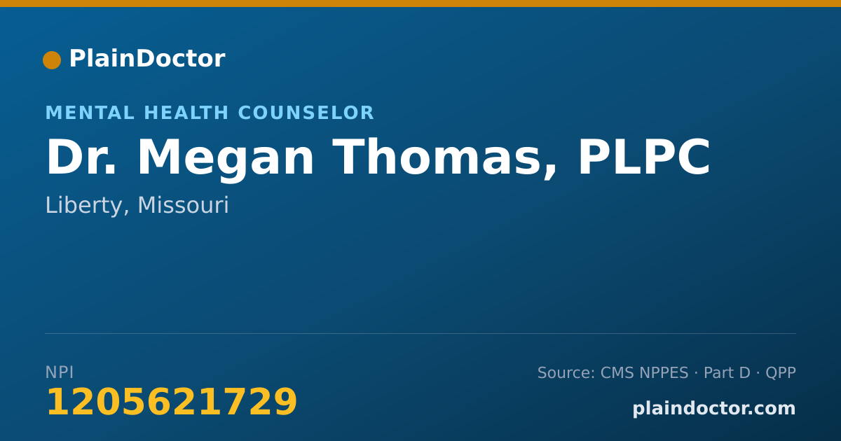 Shareable card for Megan Thomas, PLPC - Mental Health Counselor, Liberty, MO