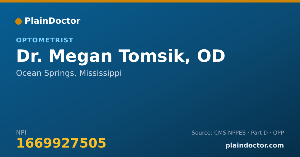 Shareable card for Megan Tomsik, OD - Optometrist, Ocean Springs, MS