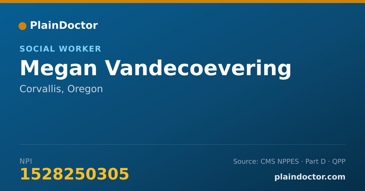 Shareable card for Megan Vandecoevering - Social Worker, Corvallis, OR