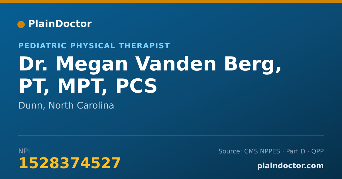 Shareable card for Megan Vanden Berg, PT, MPT, PCS - Pediatric Physical Therapist, Dunn, NC
