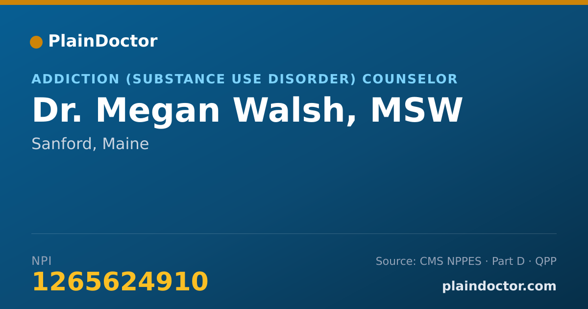 Shareable card for Megan Walsh, MSW - Addiction (Substance Use Disorder) Counselor, Sanford, ME