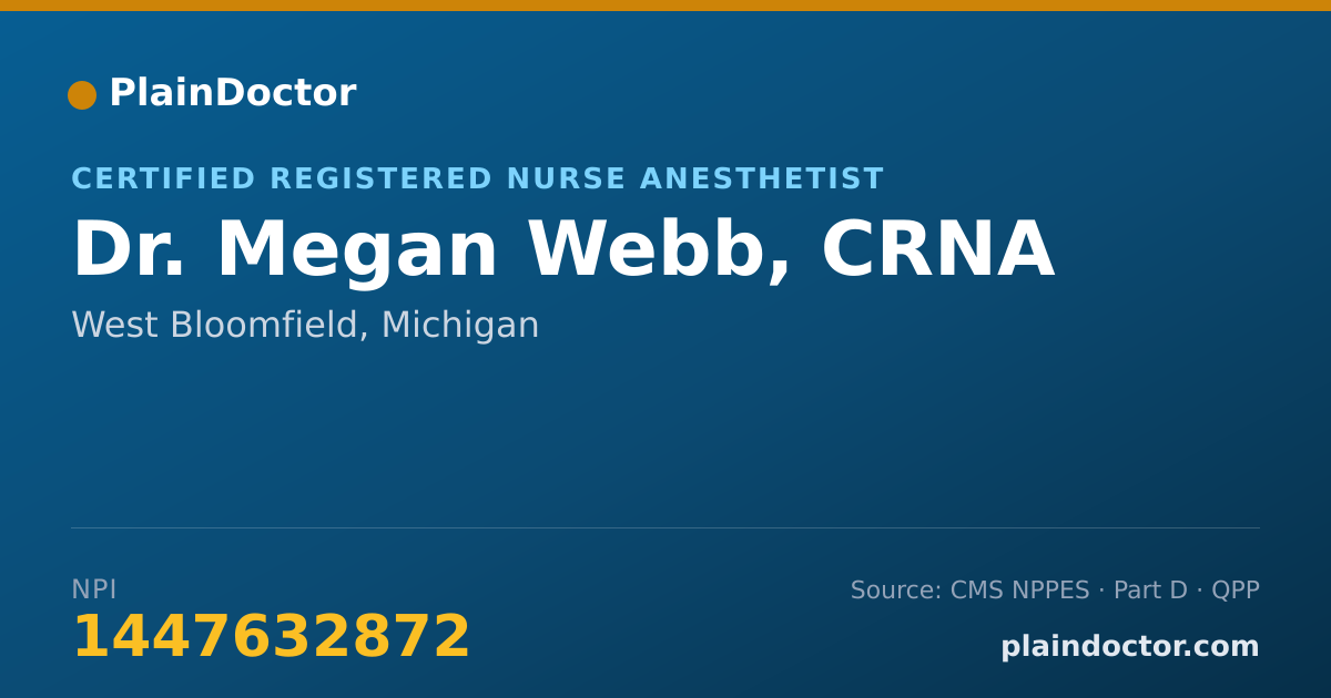 Shareable card for Megan Webb, CRNA - Certified Registered Nurse Anesthetist, West Bloomfield, MI