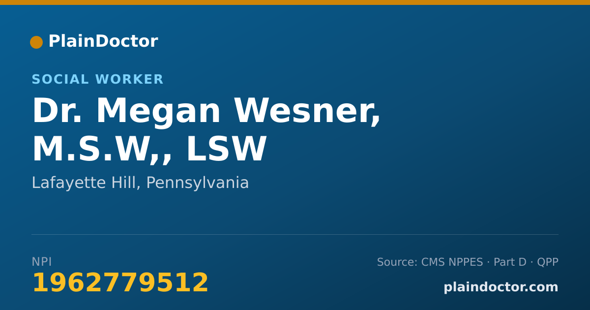 Shareable card for Megan Wesner, M.S.W,, LSW - Social Worker, Lafayette Hill, PA
