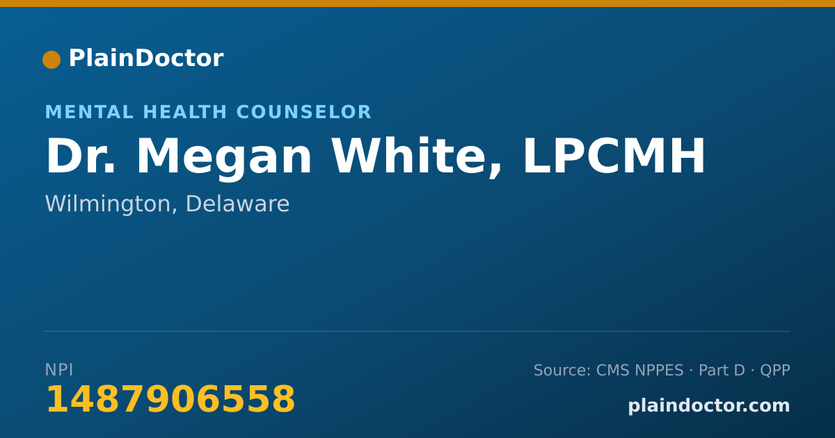 Shareable card for Megan White, LPCMH - Mental Health Counselor, Wilmington, DE