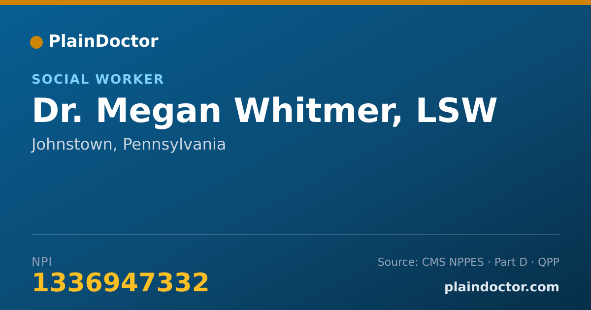 Shareable card for Megan Whitmer, LSW - Social Worker, Johnstown, PA