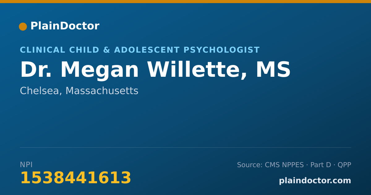 Shareable card for Megan Willette, MS - Clinical Child & Adolescent Psychologist, Chelsea, MA