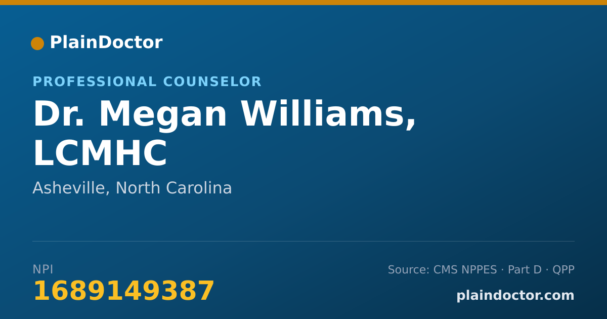Shareable card for Megan Williams, LCMHC - Professional Counselor, Asheville, NC