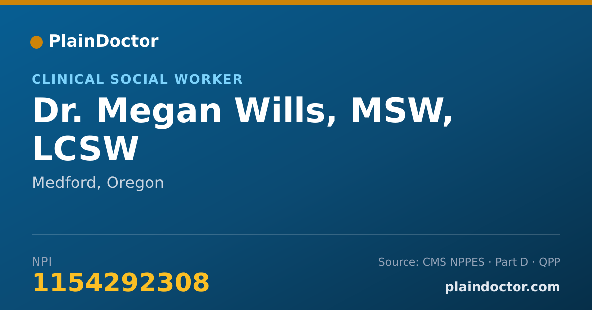 Shareable card for Megan Wills, MSW, LCSW - Clinical Social Worker, Medford, OR