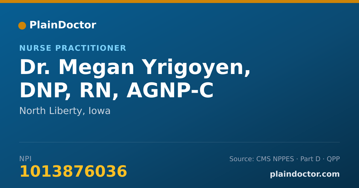 Shareable card for Megan Yrigoyen, DNP, RN, AGNP-C - Nurse Practitioner, North Liberty, IA