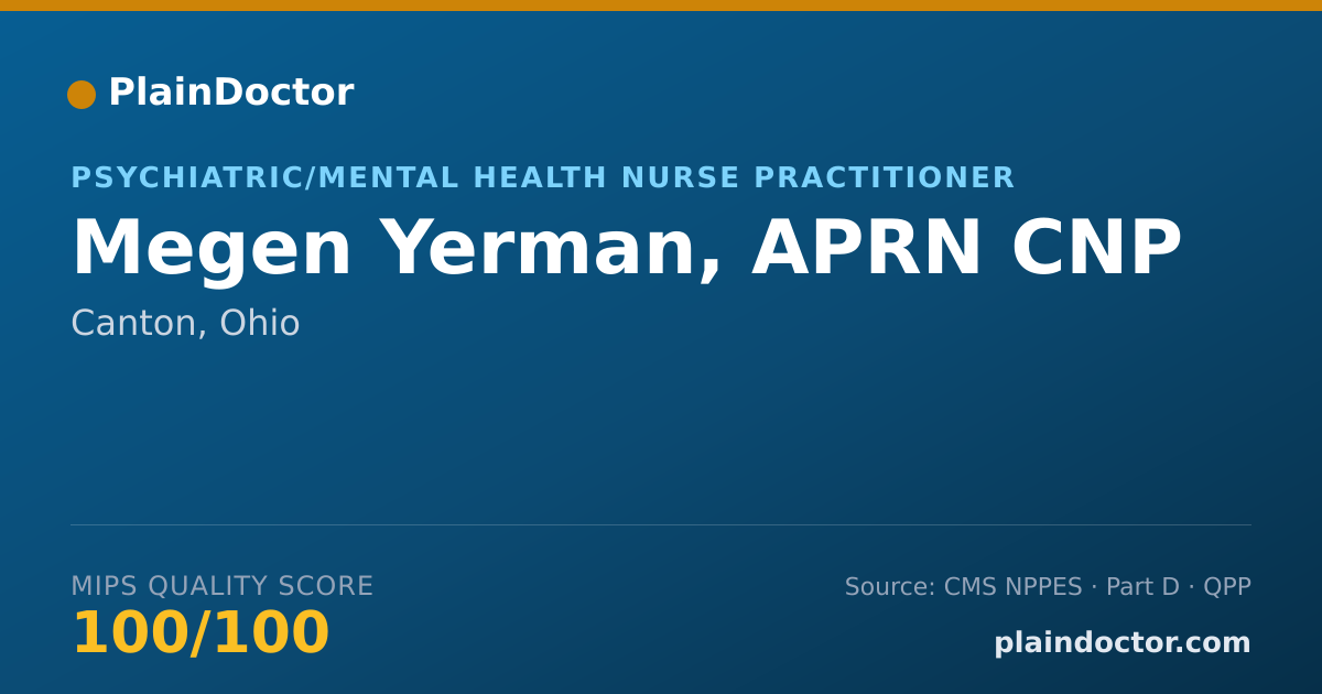 Shareable card for Megen Yerman, APRN CNP - Psychiatric/Mental Health Nurse Practitioner, Canton, OH