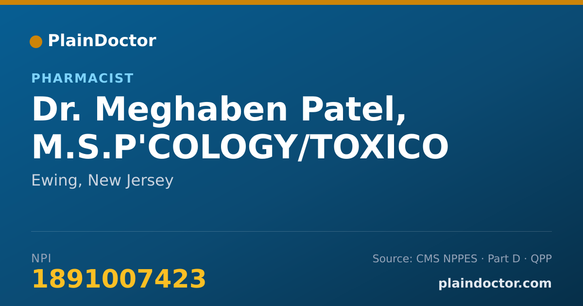 Shareable card for Meghaben Patel, M.S.P'COLOGY/TOXICO - Pharmacist, Ewing, NJ