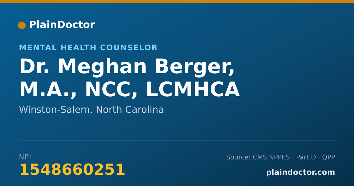 Shareable card for Meghan Berger, M.A., NCC, LCMHCA - Mental Health Counselor, Winston-Salem, NC