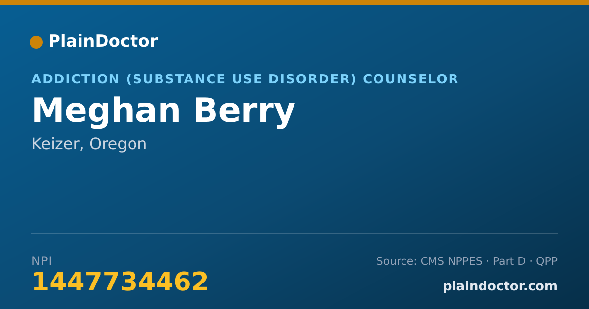 Shareable card for Meghan Berry - Addiction (Substance Use Disorder) Counselor, Keizer, OR