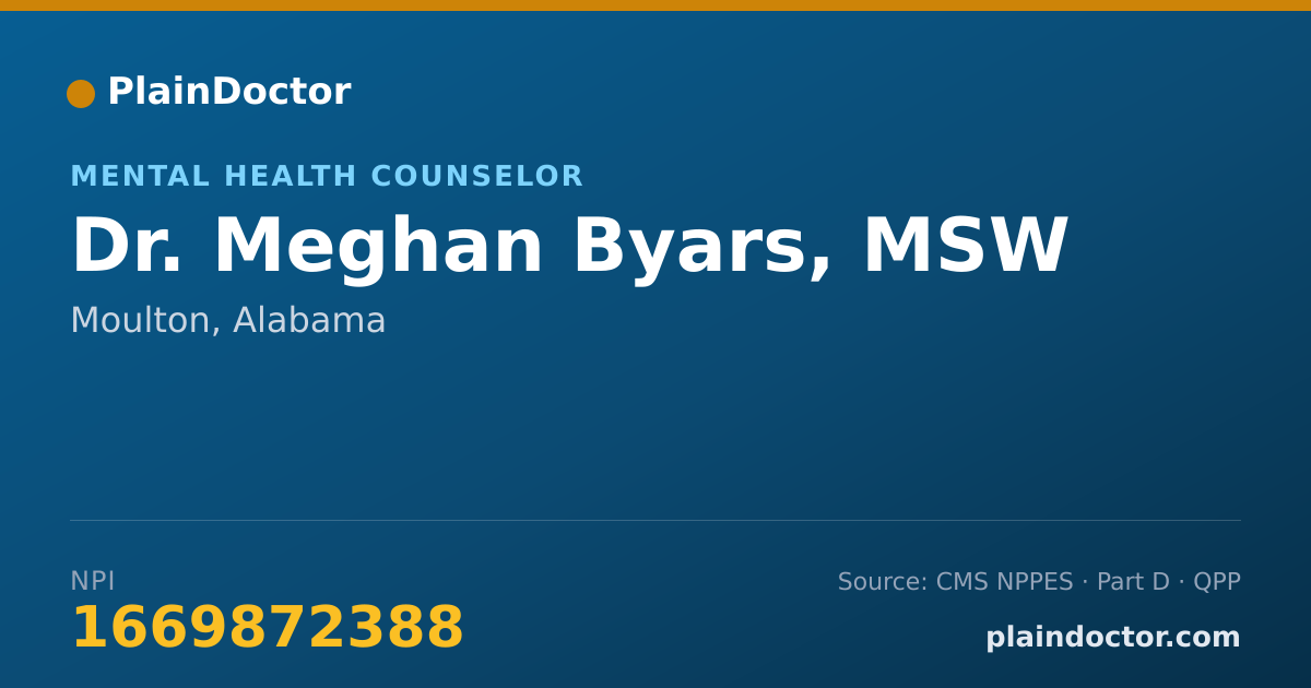 Shareable card for Meghan Byars, MSW - Mental Health Counselor, Moulton, AL
