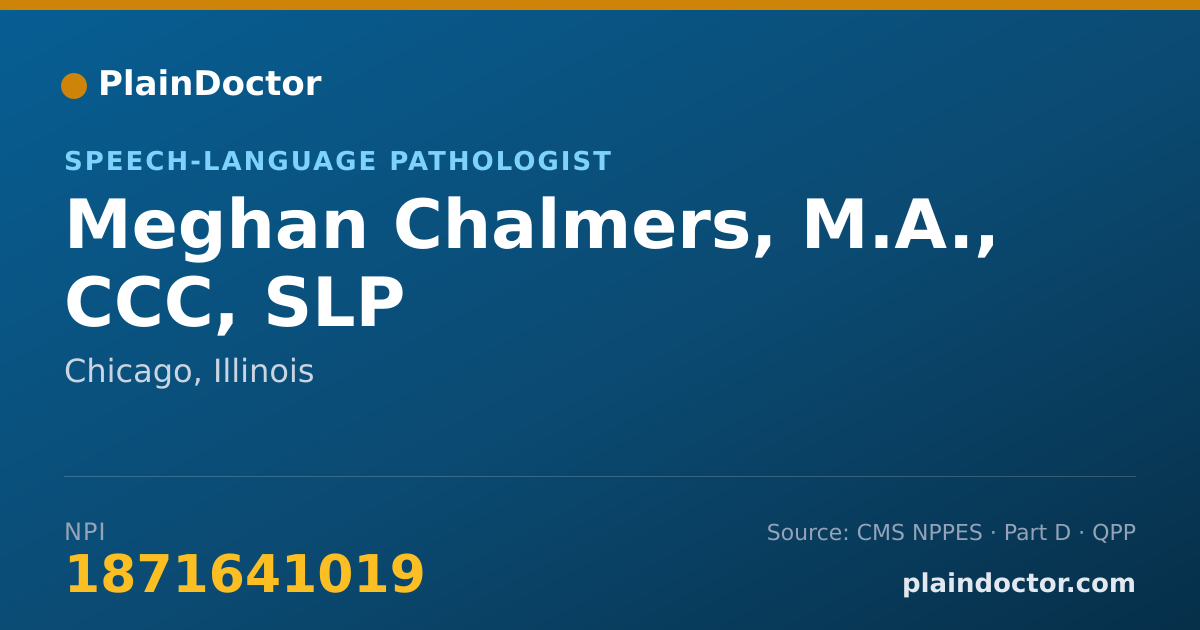 Shareable card for Meghan Chalmers, M.A., CCC, SLP - Speech-Language Pathologist, Chicago, IL