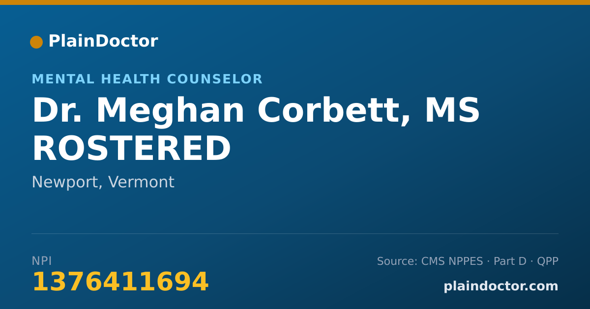 Shareable card for Meghan Corbett, MS ROSTERED - Mental Health Counselor, Newport, VT