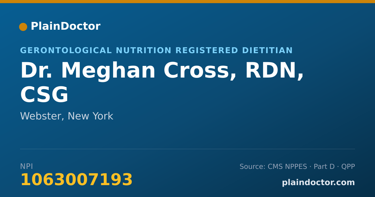 Shareable card for Meghan Cross, RDN, CSG - Gerontological Nutrition Registered Dietitian, Webster, NY