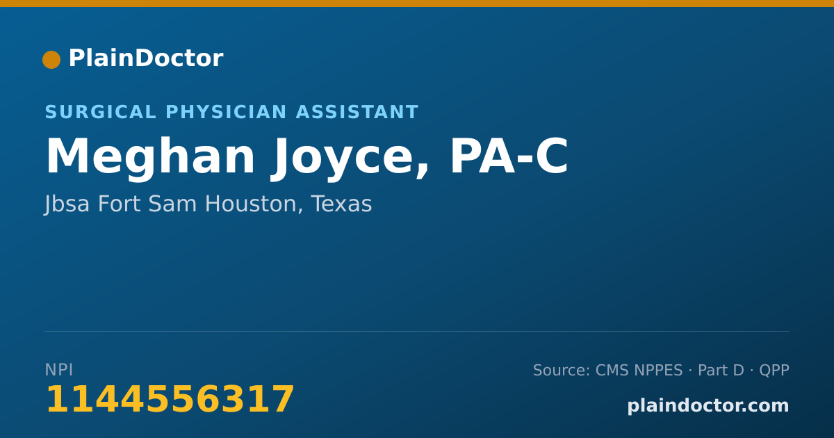 Shareable card for Meghan Joyce, PA-C - Military Health Care Provider, Jbsa Fort Sam Houston, TX