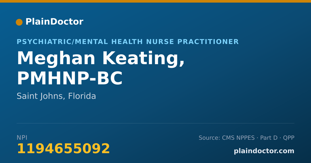 Shareable card for Meghan Keating, PMHNP-BC - Psychiatric/Mental Health Nurse Practitioner, Saint Johns, FL