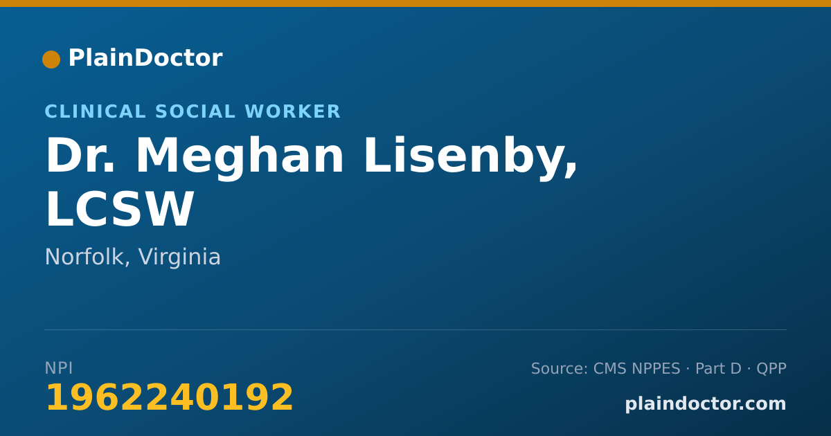Shareable card for Meghan Lisenby, LCSW - Clinical Social Worker, Norfolk, VA
