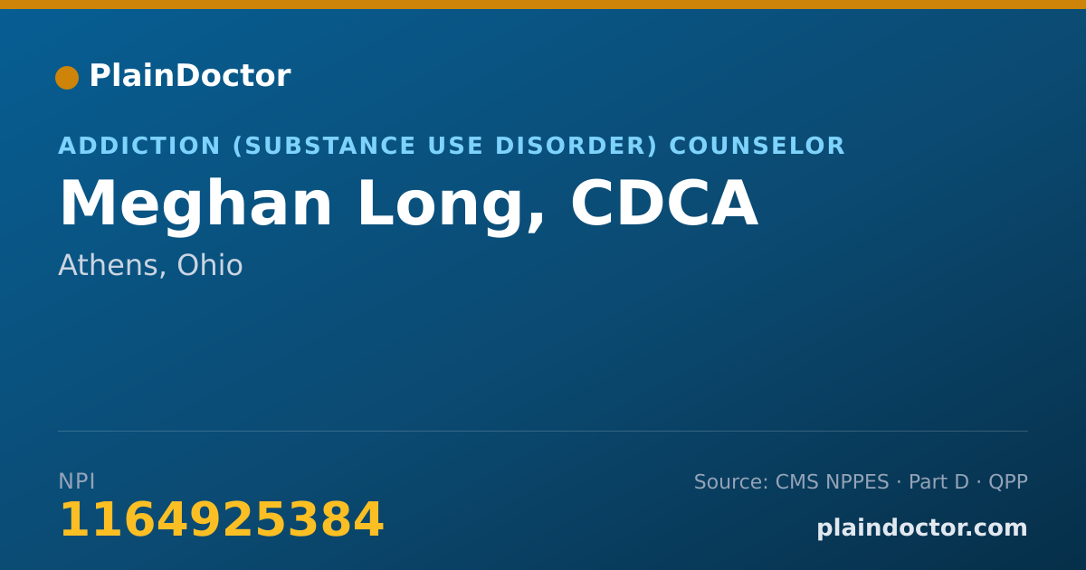 Shareable card for Meghan Long, CDCA - Addiction (Substance Use Disorder) Counselor, Athens, OH