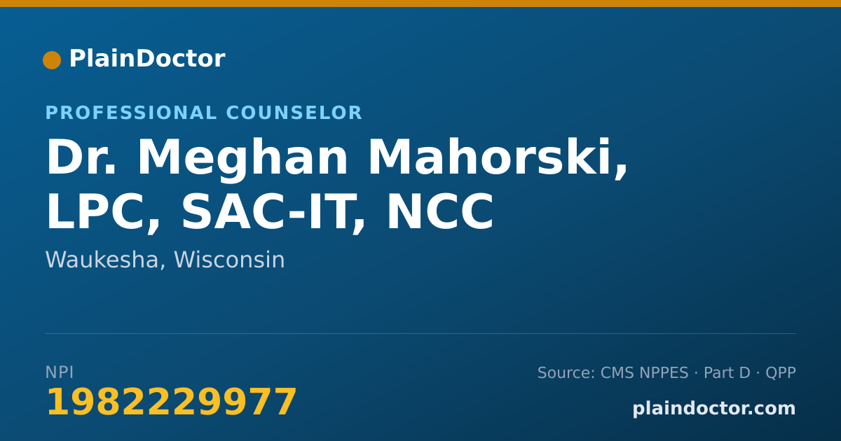 Shareable card for Meghan Mahorski, LPC, SAC-IT, NCC - Professional Counselor, Waukesha, WI