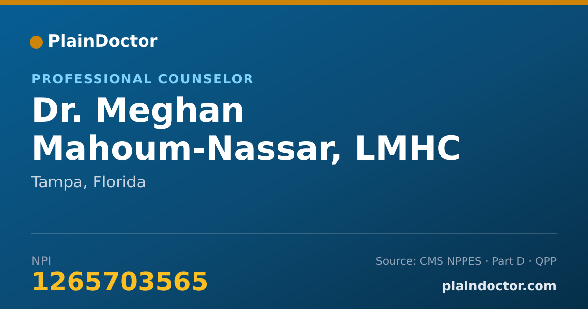 Shareable card for Meghan Mahoum-Nassar, LMHC - Professional Counselor, Tampa, FL