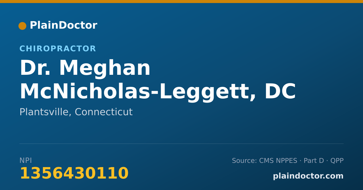 Shareable card for Meghan McNicholas-Leggett, DC - Chiropractor, Plantsville, CT