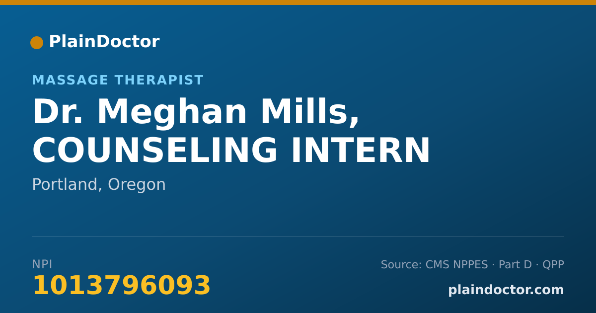 Shareable card for Meghan Mills, COUNSELING INTERN - Massage Therapist, Portland, OR