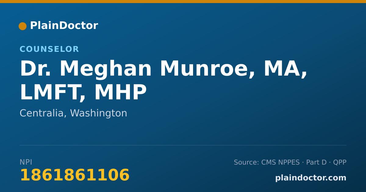 Shareable card for Meghan Munroe, MA, LMFT, MHP - Counselor, Centralia, WA