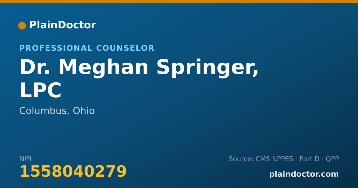 Shareable card for Meghan Springer, LPC - Professional Counselor, Columbus, OH