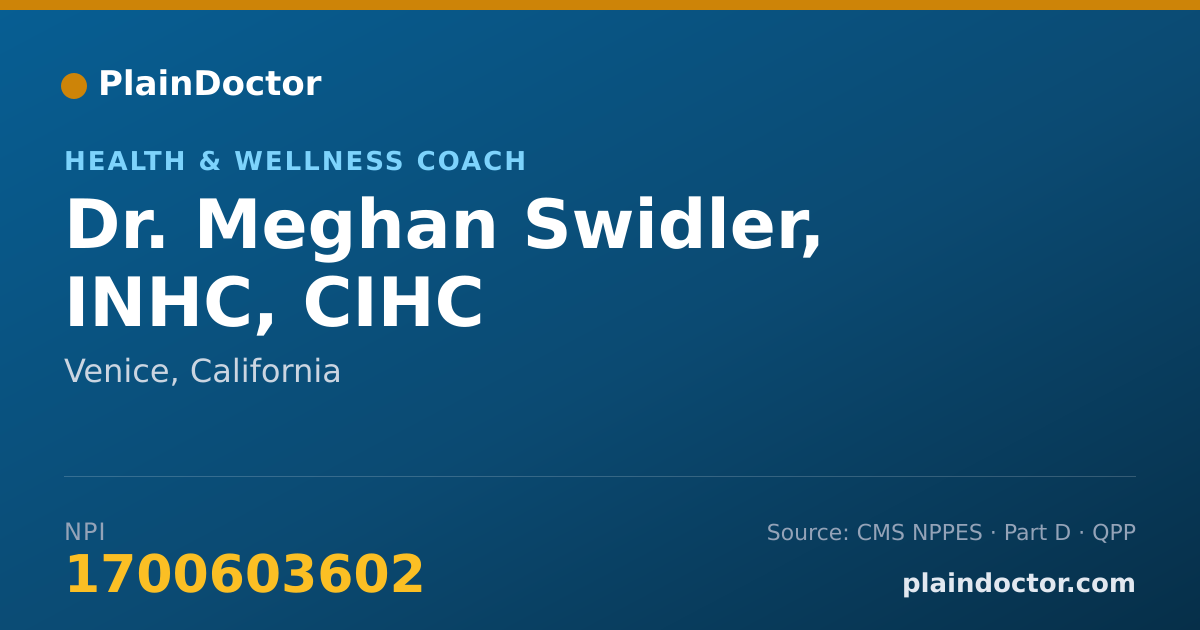 Shareable card for Meghan Swidler, INHC, CIHC - Health & Wellness Coach, Venice, CA