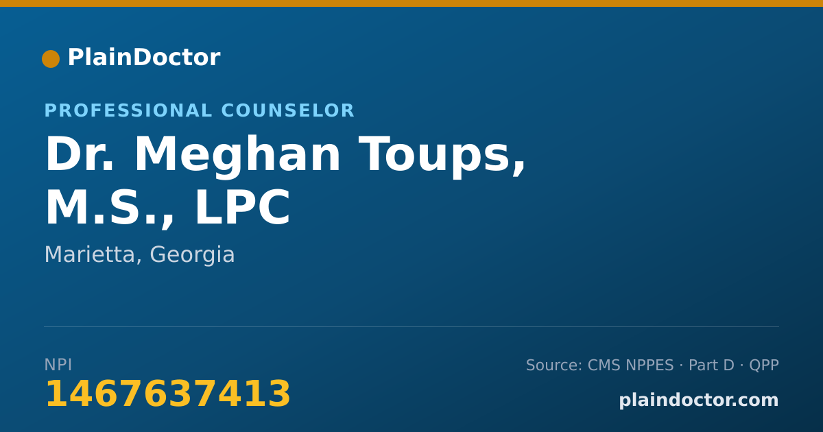 Shareable card for Meghan Toups, M.S., LPC - Professional Counselor, Marietta, GA