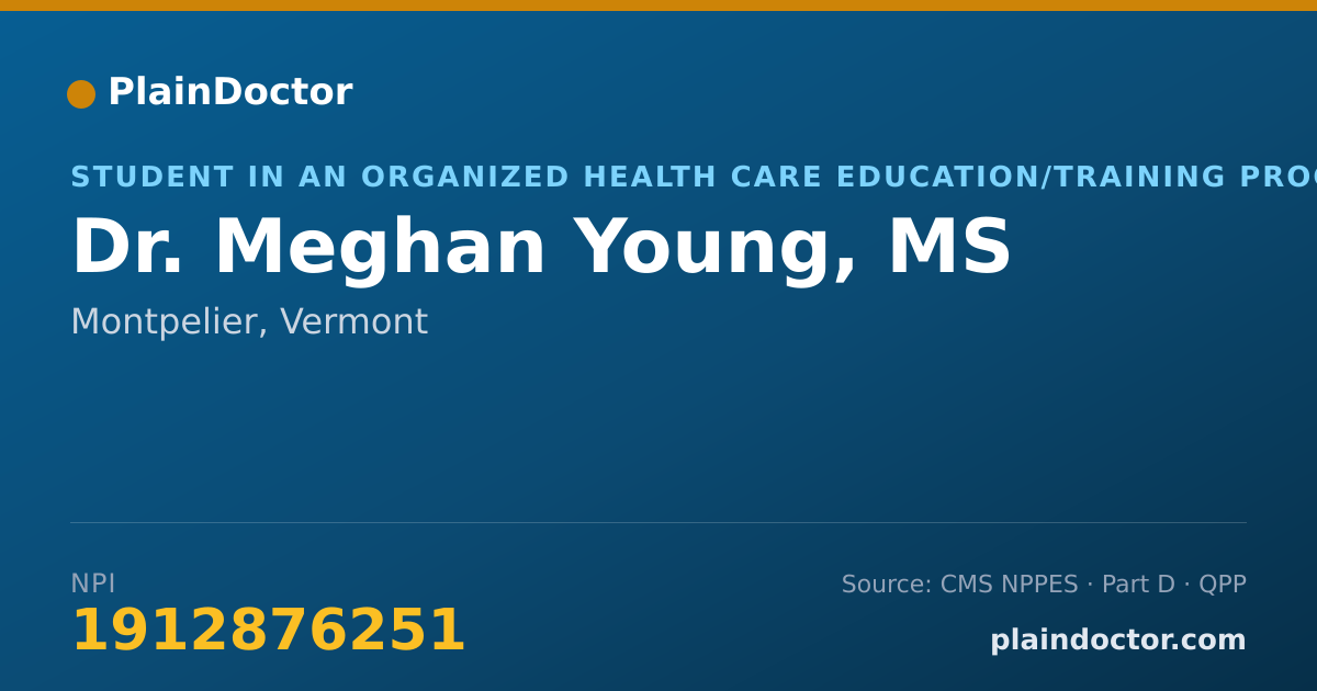 Shareable card for Meghan Young, MS - Student in an Organized Health Care Education/Training Program, Montpelier, VT