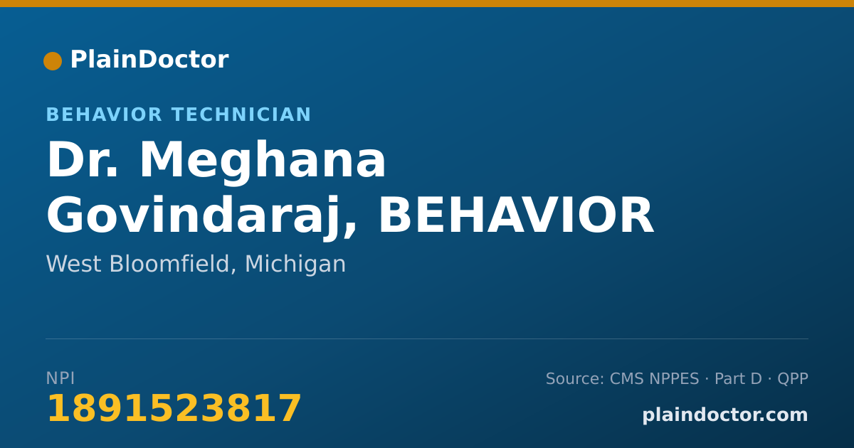 Shareable card for Meghana Govindaraj, BEHAVIOR TECHNICIAN - Behavior Technician, West Bloomfield, MI