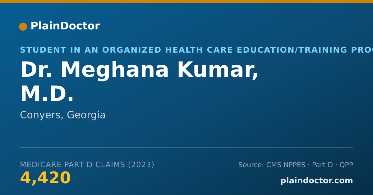 Shareable card for Meghana Kumar, M.D. - Student in an Organized Health Care Education/Training Program, Conyers, GA